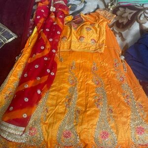 Elegant Orange and Red Embroidered Wedding Dress